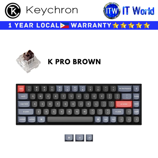 [K6PG3 - Brown] Keychron K6 Pro QMK/VIA White Backlight Hot-Swappable Wireless Mechanical Keyboard (Black) (Brown)