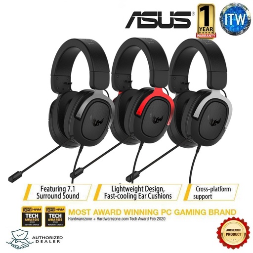 [ASUS TUF GAMING H3-GUNMETAL Wired] ASUS TUF GAMING H3 Wired Gaming Headset with 7.1 Virtual Surround Sound (Gunmetal)