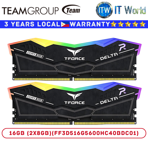 [FF3D516G5600HC40BDC01] Teamgroup DDR5 RAM 16GB (2x8GB) Delta RGB Black 5600Mhz Desktop Memory (FF3D516G5600HC40BDC01) (16GB (2x8GB))