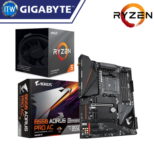 [Ryzen 5 3600 / GIGABYTE B550 AORUS PRO AC] ITW | AMD Ryzen 5 3600 Processor with Gigabyte B550 Aorus Pro AC ATX AM4 DDR4 Gaming Motherboard Bundle
