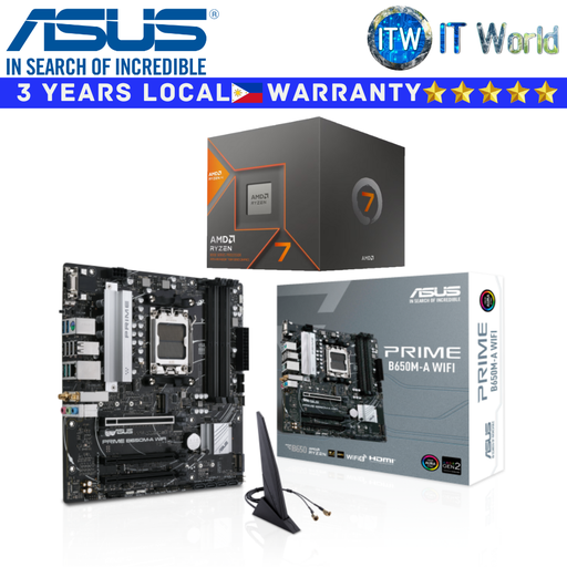 [AMD Ryzen 7 7700 / ASUS PRIME B650M-A Wifi] ASUS Motherboard Bundle AMD Ryzen 7 7700 Processor with Wraith Prism and Prime B650M-A Wifi