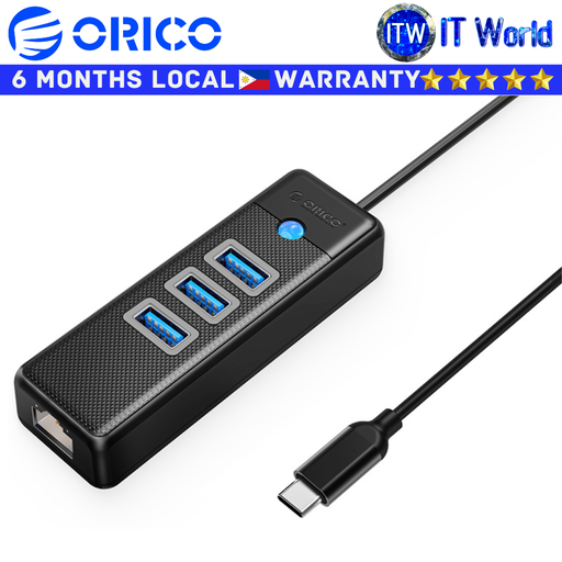 [PW3UR-C3-015-BK-EP] Orico USB Hub 4-Port USB 3.0 Hub with Ethernet Port Black (PW3UR-C3-015-BK-EP)