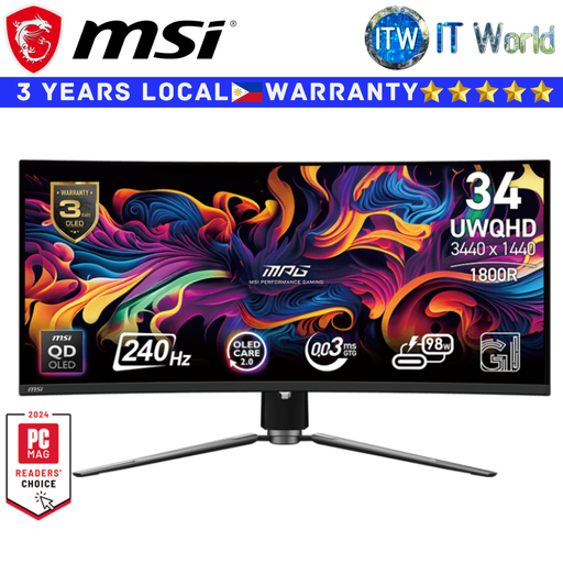 [MPG 341CQPX] MSI Curved Gaming Monitor MPG 341CQPX QD-OLED 34.18&quot; UWQHD / 240Hz / 0.03ms GTG / 1800R