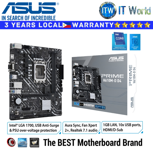 [ASUS MB PRIME H610M-D D4] ASUS Motherboard Prime H610M-D D4 mATX LGA1700 DDR4