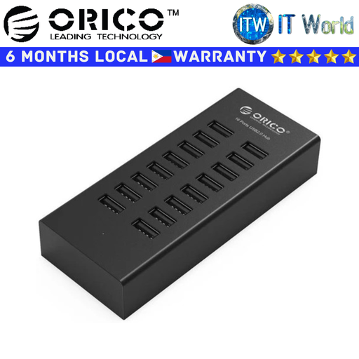 [H1613-U2-123A-BK] Orico USB Hub 16-Ports USB 2.0 Hub Black (H1613-U2-123A-BK)