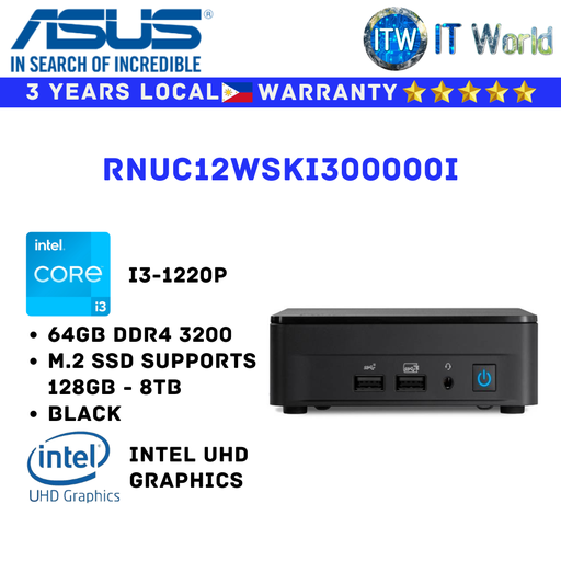 [RNUC12WSKI300000I] ASUS Mini PC All in One Desktop PC NUC 12 Slim Barebone RNUC12WSKI300000I