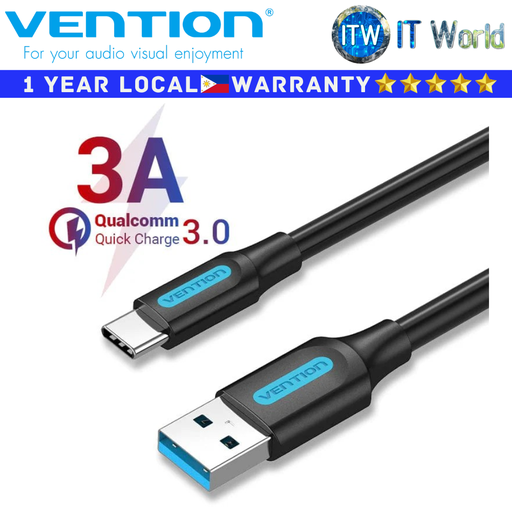 [COZBC] Itw | Vention USB Cable COZB Black 0.25m USB-A Male / USB-C Male 3.0 Nickle-plated (COZBC)