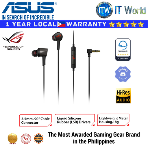 [ROG CETRA II CORE BLACK] ASUS Wired Gaming Earphones ROG Cetra II Core 3.5mm In-ear Headphone (Black) (Black)