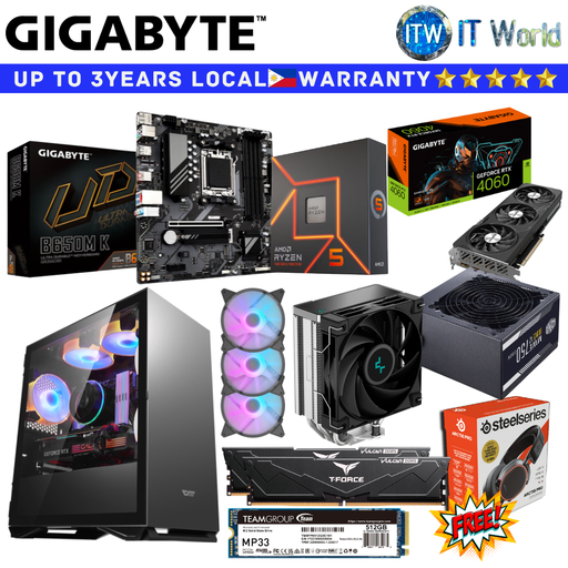 [MIRAGE BUILD] PC Desktop Computer Set Gigabyte Mirage Build AMD Ryzen 5 7600X | B650M K | RTX 4060 Gaming OC 8GB | 16GB RAM | 512GB SSD | DLM22 Black | C6 3in1 Fan | AK400 CPU Cooler