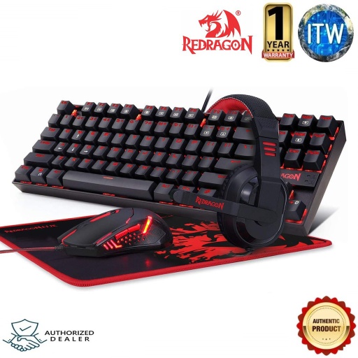 [Redragon  K552-BB-2  4in1] Redragon K552-BB-2  4 in1 Set Gaming Essentials Mechanical Gaming Keyboard and Mouse Combo &amp; Large Mouse Pad &amp; PC Gaming Headset with Mic, 87 Key RED LED Backlit Keyboard for Windows PC (Keyboard, Mouse, Headset Mousepad Set) (black/red)