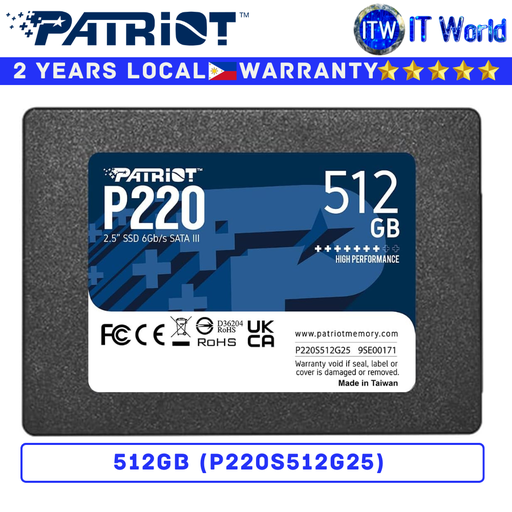 [P220S512G25] Patriot 512GB SSD P220 2.5&quot; SATA III 6Gb/s Read 550MB/s Write 500MB/s Internal (P220S512G25) (512GB)