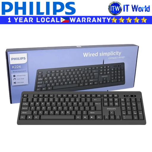 [K224] Philips Wired Keyboard K224 SPK6224/00 Black wired USB Plug and Play Compact Design