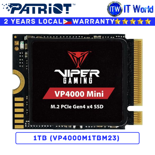 [VP4000M1TBM23] Patriot 1TB M2 NVMe SSD M.2 NVMe VP4000 Mini 2230 PCie Gen4x4 Internal (VP4000M1TBM23) (1TB)