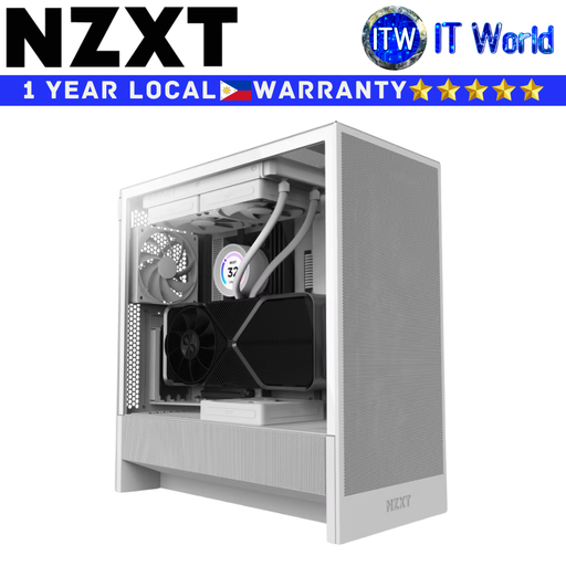 [CC-H52FW-01] NZXT Computer PC Case H5 Flow Compact Mid-Tower ATX Airflow Tempered Glass White (CC-H52FW-01) (White)