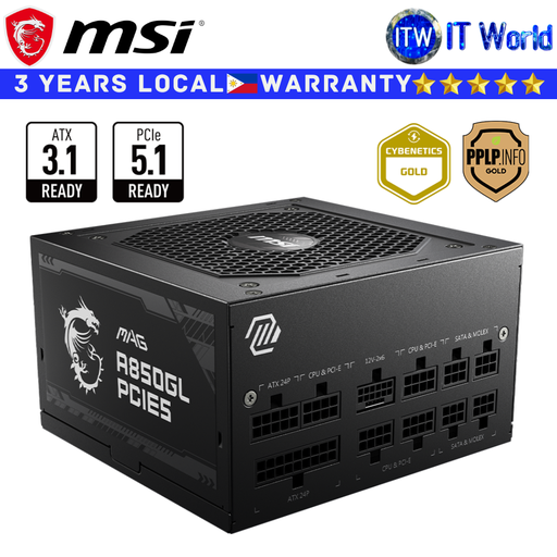 [MAG A850GL 80+ GOLD PCIE5] MSI PSU 850W Power Supply Unit MAG A850GL PCIE5 80+ Gold Full Modular Fluid Dynamic Bearing