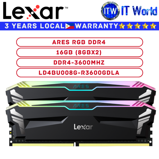 [LD4BU008G-R3600GDLA] Lexar DDR4 RAM 16GB (8GBx2) 3600Mhz ARES RGB Desktop Memory (LD4BU008G-R3600GDLA)