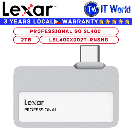 [LSL400X002T-RNSNG] Lexar SSD Professional Go Portable SSD SL400 Silver PocketSized Plug and Play External 2TB (LSL400X002T-RNSNG) (2TB)