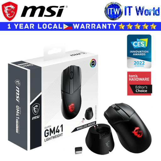 [CLUTH GM41 LIGHTWEIGHT WIRELESS] MSI Wireless Gaming Mouse Clutch GM41 RGB Lightweight Heavy Hitter 6-Programmable Button Black