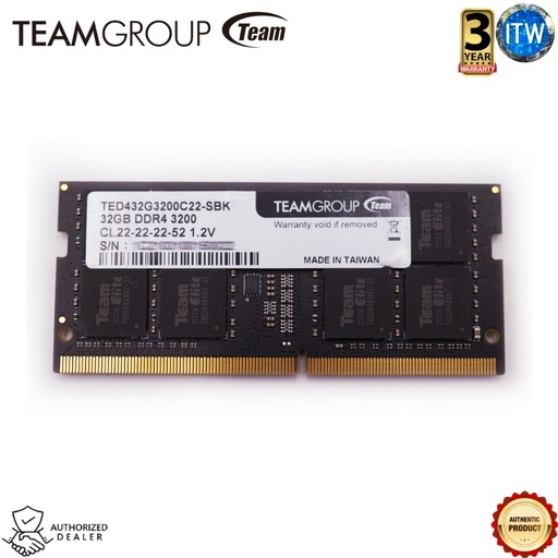 [TED432G3200C22-SBK] Teamgroup Elite 32GB DDR4-3200MHz PC4 SODIMM Laptop Memory (TED432G3200C22-SBK)