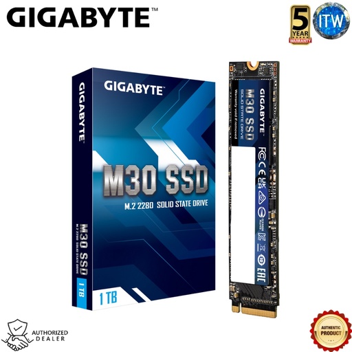 [GP-GM301TB-G] GIGABYTE M30 1TB - PCIe 3.0x4, NVMe 1.3, M.2 2280, 3D TLC NAND Flash Solid State Drive (GP-GM301TB-G)