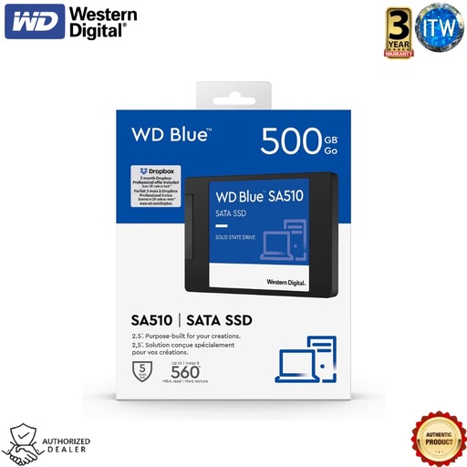 [WDS500G3B0A-00AXR0] ITW | Western Digital Blue SA510 500GB SATA III 6Gbs, 2.5&quot;, 7mm Internal SSD (WDS500G3B0A-00AXR0) (BSEC-03640, Small, 500GB)