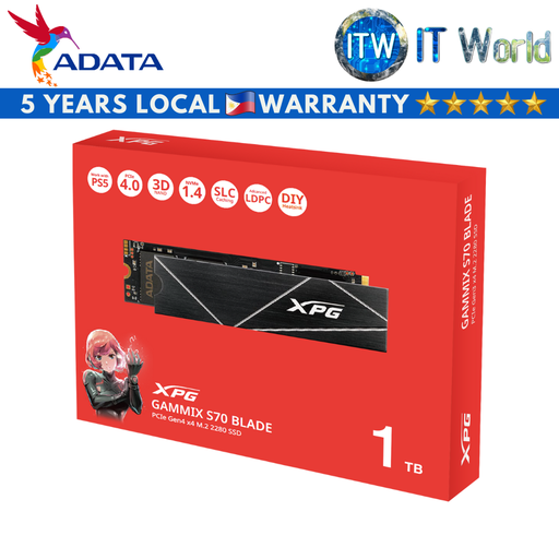 [AGAMMIXS70B-1T-CS] ADATA XPG Gammix S70 Blade 1TB PCIe Gen4x4 M.2 2280 Internal SSD (AGAMMIXS70B-1T-CS) (1TB)
