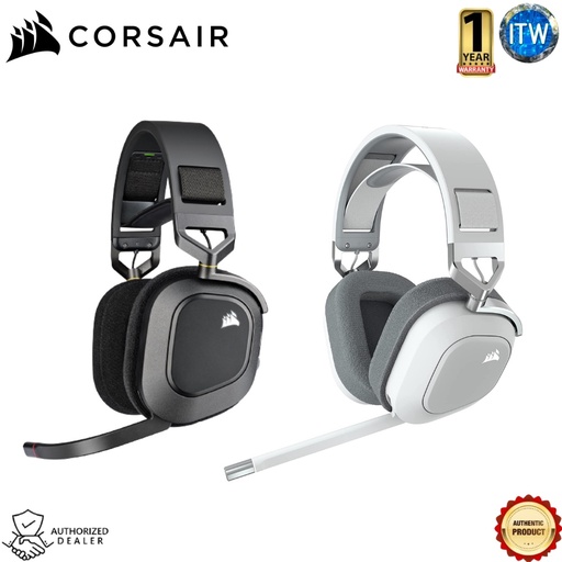 [CS-CA-9011236-AP] Corsair HS80 RGB WIRELESS Premium Gaming Headset with Spatial Audio — Carbon (AP) / White (AP) (White, Large)