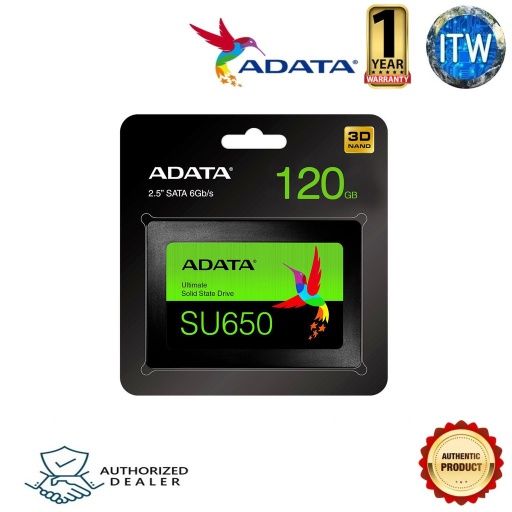[ASU650SS-120GT-R] ADATA SU650 120GB 3D-NAND 2.5  SATA III High Speed Read up to 520MB/s Internal SSD (ASU650SS-120GT-R) (Black, 120GB)