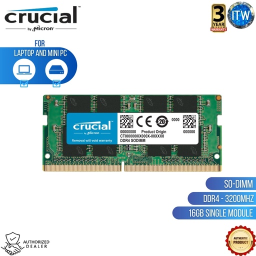[CT16G4SFRA32A] Crucial RAM 16GB DDR4 3200MHz CL22 SODIMM - Laptop Memory (CT16G4SFRA32A)