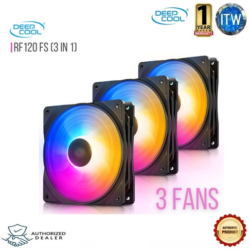 [DP-FLED3-RF120FS-3P] DEEPCOOL RF120 FS 3in1 COOLER FAN 3X120mm RGB LED PWM Fans  DP-FLED3-RF120FS-3P (Black)