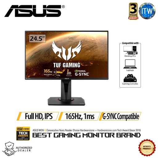 [ASUS TUF Gaming VG259QR Gaming Monitor] ASUS TUF Gaming VG259QR Gaming Monitor – 24.5 inch FHD, 165Hz, G-SYNC Compatible, 1ms (MPRT) (Black)
