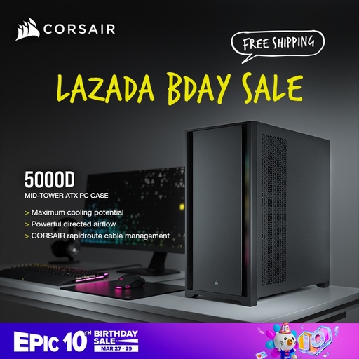 [CC-9011208-WW] CORSAIR 5000D TEMPERED GLASS MID TOWER ATX PC CASE (Black)