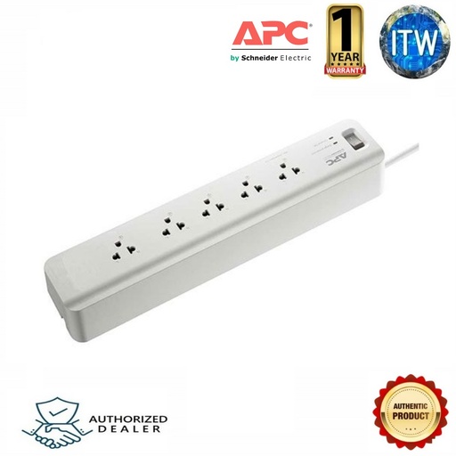 [APC-PM53-VN] APC Home/Office Surge PM53-VN 5 Outlet 3 Meter Cord 230V Power Outlet (White)