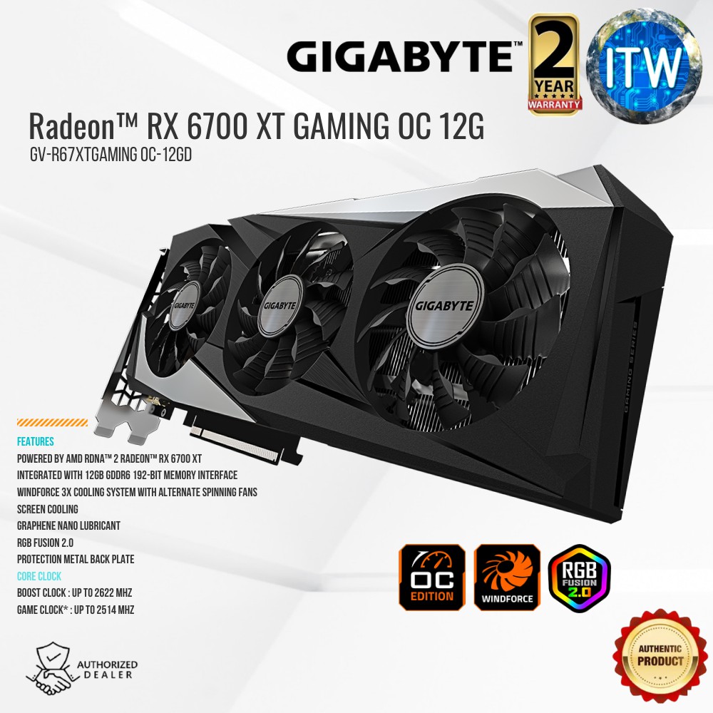 GIGABYTE Radeon™ RX 6700 XT GAMING OC 12GB GDDR6 | GV-R67XTGAMING OC-12GD |  IT World