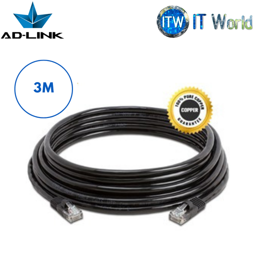[CAT6-3M] AD-LINK UTP Cat6 Network Cable with OFC/100% PURE Copper/CCA Conductor - 3M Black (3M, BLACK)