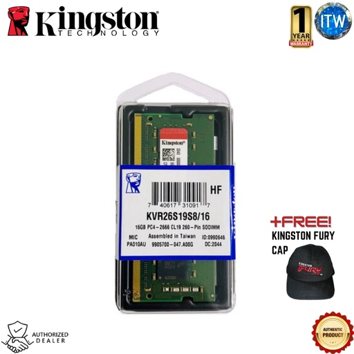 [KVR26S19S8/16] Kingston ValueRAM 16GB DDR4 2666MHZ SODIMM (KVR26S19S8/16) Single Memory Module