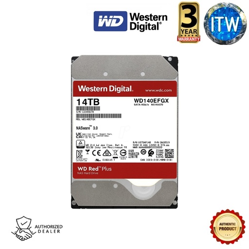 [WD140EFGX-68B0GN0] ITW | Western Digital Red Plus 14TB NAS Hard Drive 3.5&quot; SATA 6Gb/s 7200RPM (WD140EFGX-68B0GN0) (14TB)