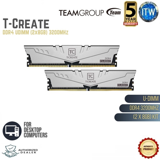 [TTCCD48G3200HC22BK] TEAMGROUP T-Create Classic 10L DDR4 16GB Kit (2 x 8GB) 3200MHz CL22 Desktop Memory Module Ram