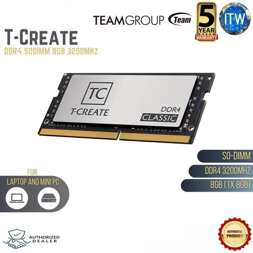 [TTCCD48G3200HC22-SBK] TEAMGROUP T-Create Classic DDR4 SODIMM 8GB 3200MHz Laptop Memory Module Ram