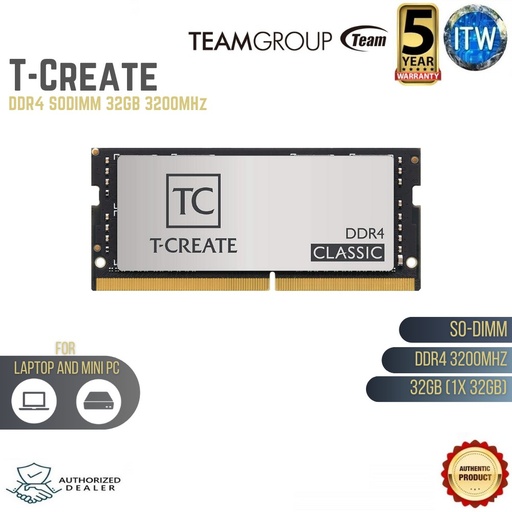 [TTCCD432G3200HC22-SBK] TEAMGROUP T-Create Classic DDR4 SODIMM 32GB 3200MHz Laptop Memory Module Ram