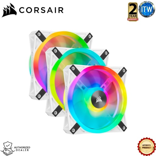 [CO-9050104-WW] Corsair iCUE QL120 RGB 120mm PWM White Fan — Triple Fan Kit with Lighting Node CORE (CO-9050104-WW)