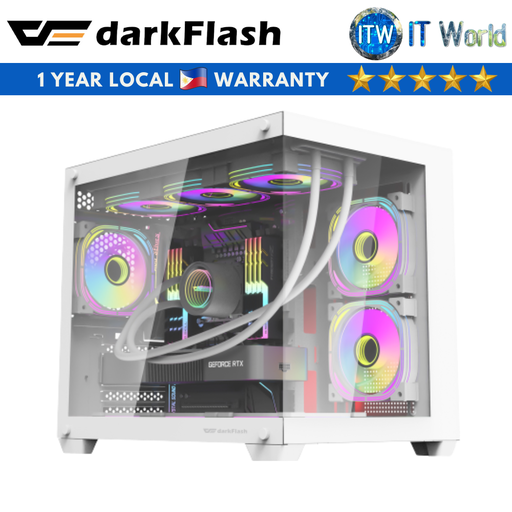 [C285MP CASE WHITE] Darkflash C285MP Exquisite mATX Tempered Glass Panoramic Side Transparent PC Case (White) (White)