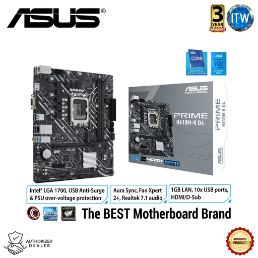 [H610M-K D4] Asus Prime H610M-K DDR4 - Intel® H610 Chipset (LGA 1700) mic-ATX Motherboard