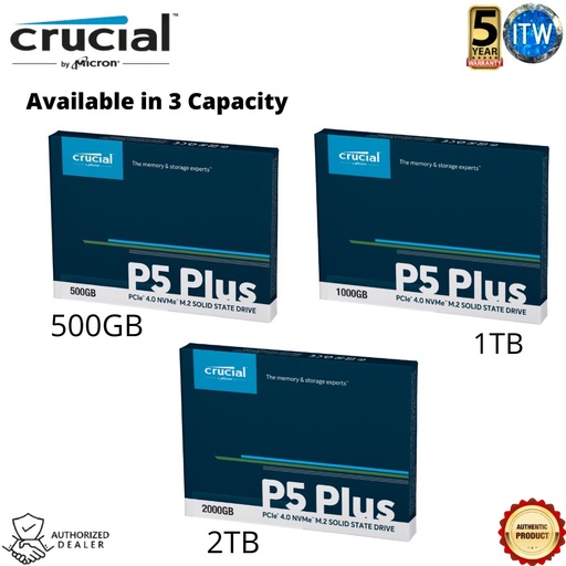 [CT500P5PSSD8] Crucial P5 Plus PCIe 4.0 3D NAND NVMe M.2 2280SS SSD - 500GB / 1TB / 2TB (500GB)