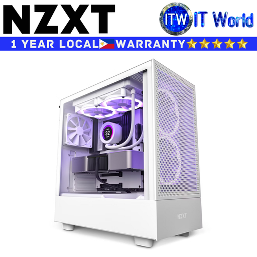 [CC-H51FW-01] NZXT Computer PC Case H5 Flow Compact Mid-Tower Airflow Tempered Glass White (CC-H51FW-01) (White)