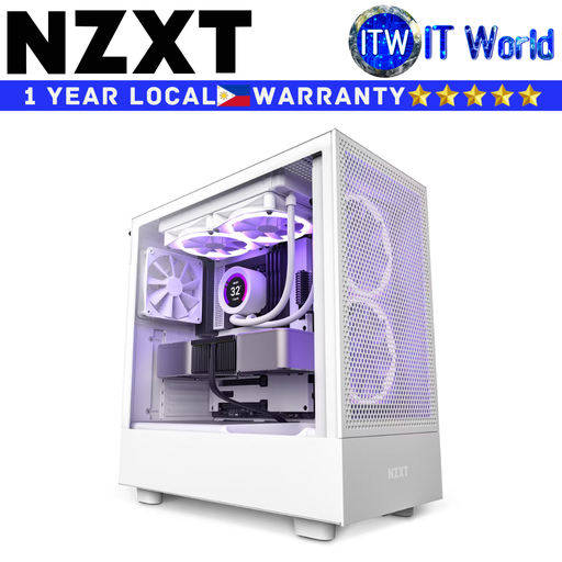 [CC-H51FW-01] NZXT Computer PC Case H5 Flow White Compact Mid-Tower Airflow Tempered Glass (White) (White)