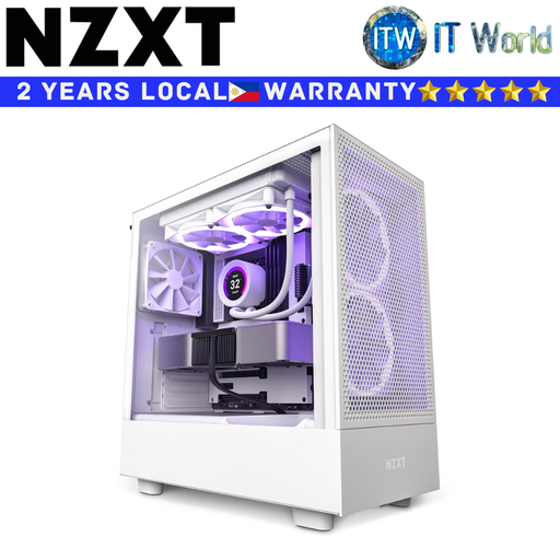 [CC-H51FW-01] NZXT Computer PC Case H5 Flow White Compact Mid-Tower Airflow Tempered Glass (White) (White)