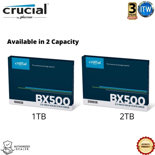 [CT2000BX500SSD1] Crucial BX500 3D NAND SATA 2.5 Inch Internal SSD, up to 540MB/s - in 1TB / 2TB (2TB)