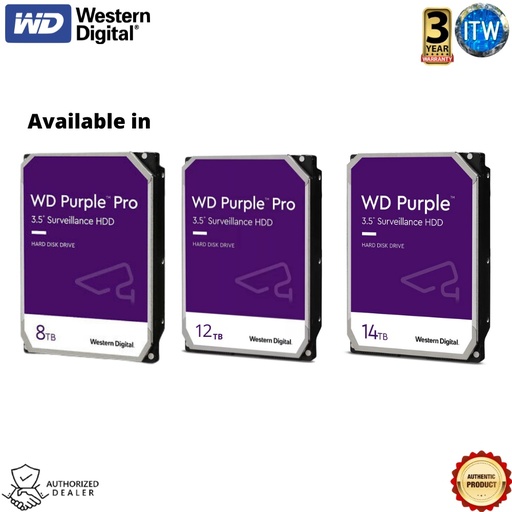 [WD8001PURP] Western Digital WD Purple Pro Surveillance Internal Hard Drive HDD - 8TB / 12TB / 14TB (8TB)