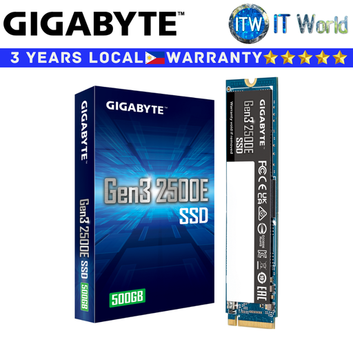 [GP-G325E500G] Gigabyte M.2 2280, PCI-Express 3.0 x4, NVMe 1.3 SSD/Solid State Drive - 256GB / 500GB (Black, 500GB)